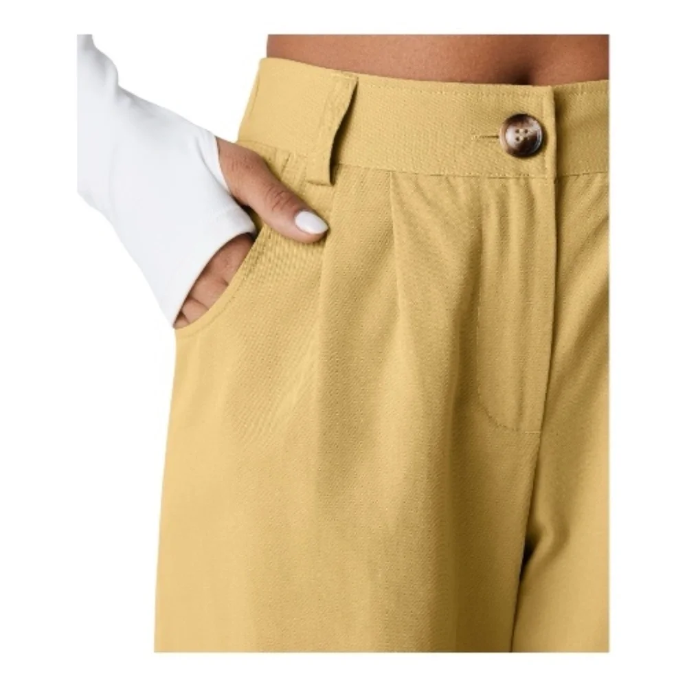 Halara Mid Rise Casual Cotton Joggers with Pockets, Small, NWT, Yellow Jasmine - Picture 3 of 5